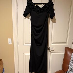 Xscape Black Ruffle Off-Shoulder Maxi Dress